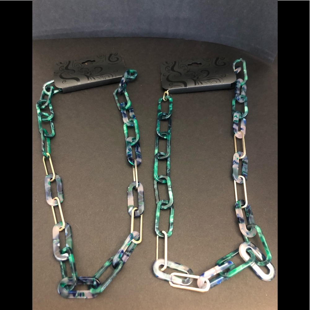 Chain necklaces - Variegated blue and green